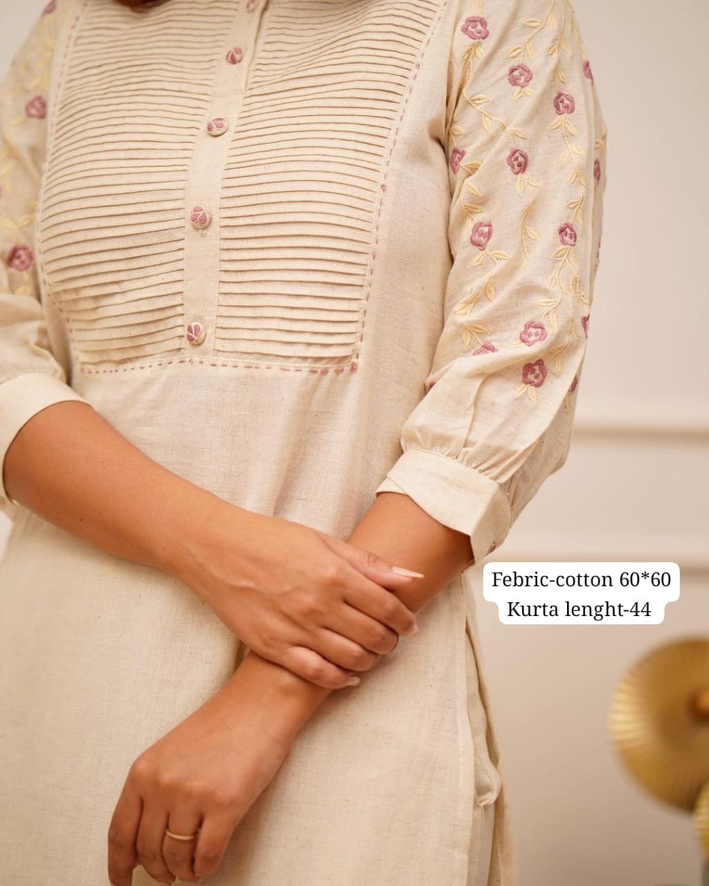 White  Kurti Pant Set with Embroidery & Pintex Detailing